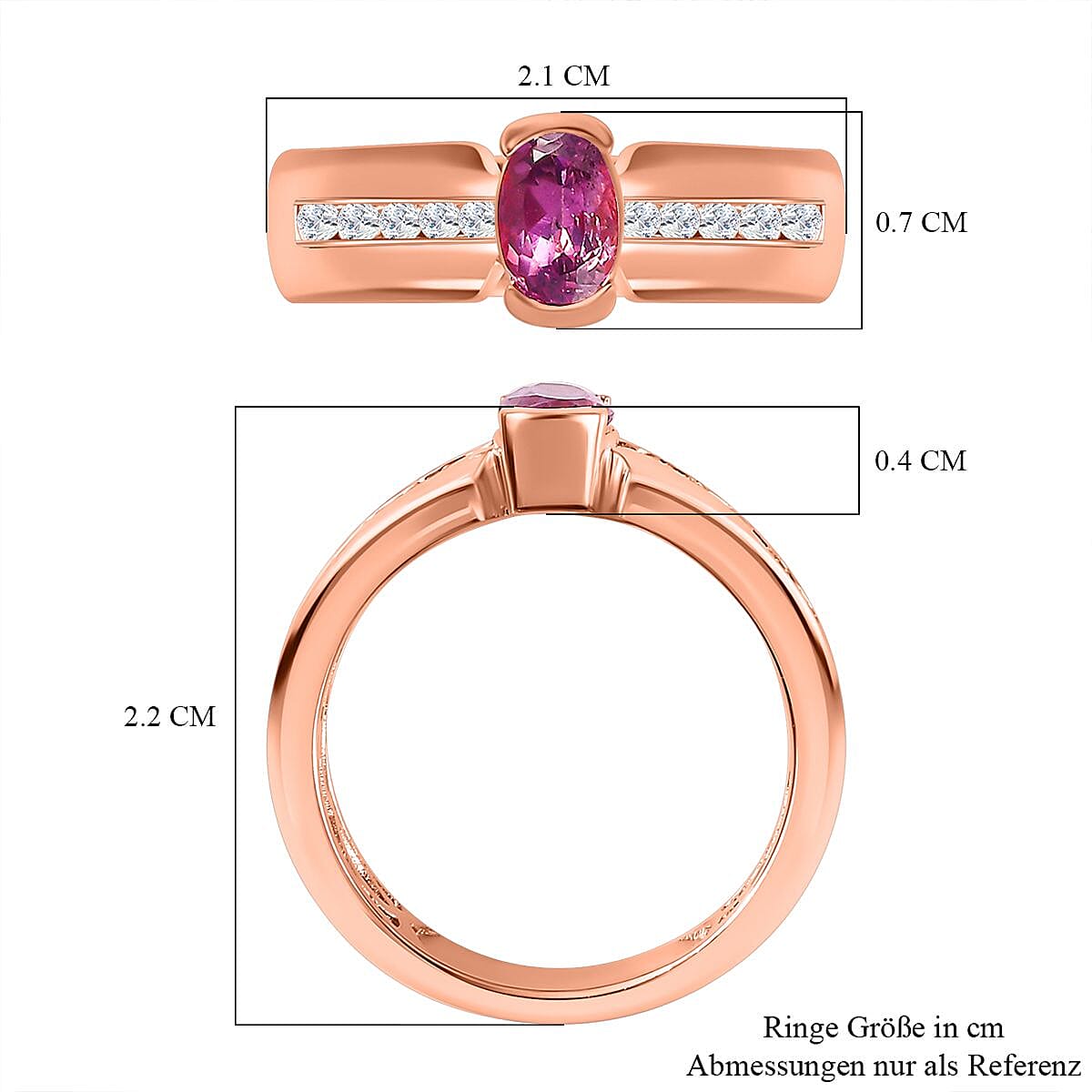 Purple Spinel and White Zircon 1.00 ctw Ring in 18K Vermeil Rose Gold Over Sterling Silver (Size 8.0)