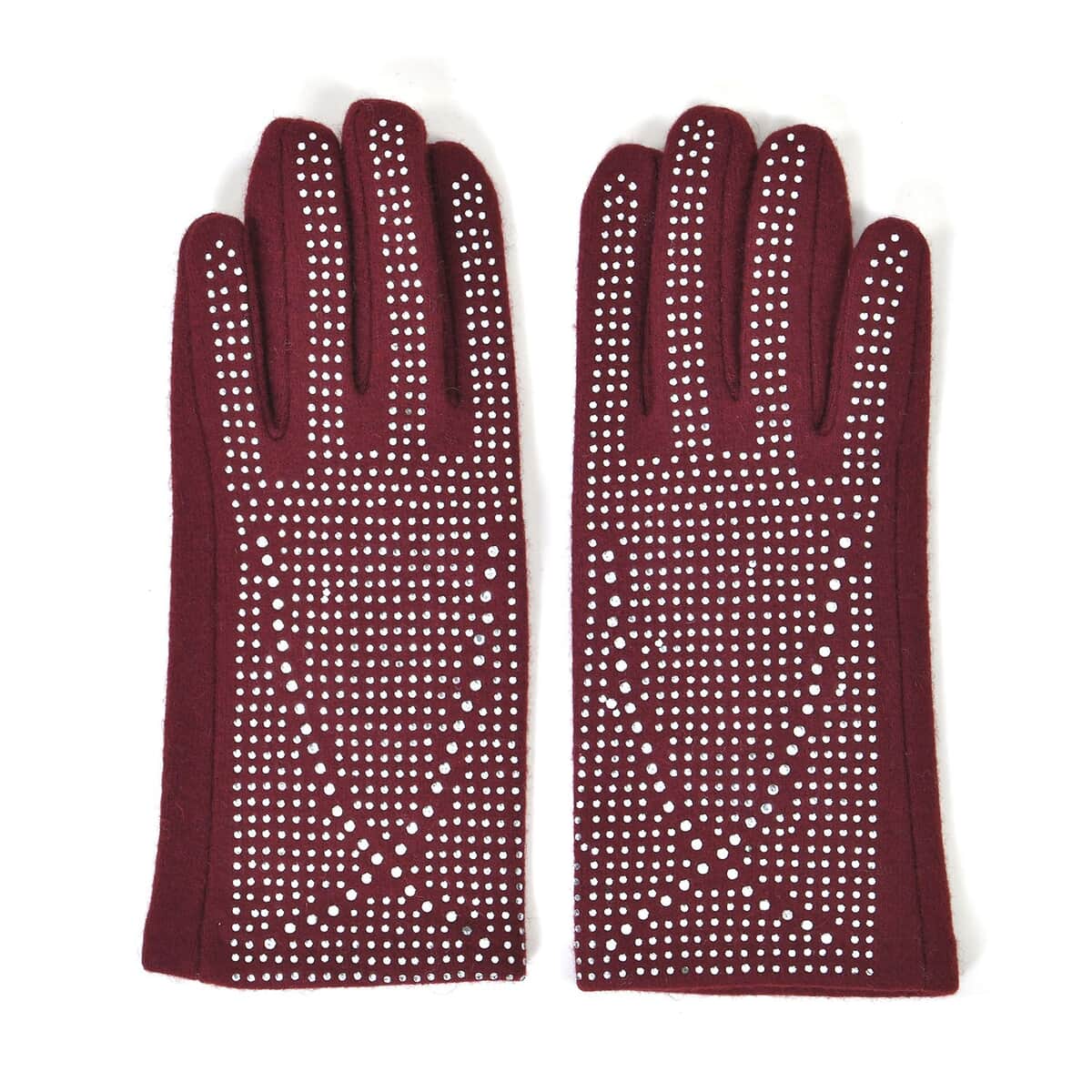 Wine Red 70% Wool and 30% Polyester Gloves with Touch Screen Function image number 0