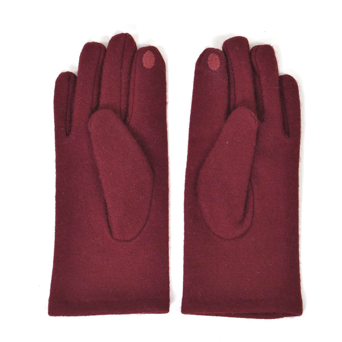 Wine Red 70% Wool and 30% Polyester Gloves with Touch Screen Function image number 3