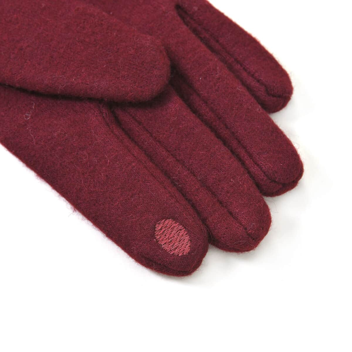 Wine Red 70% Wool and 30% Polyester Gloves with Touch Screen Function image number 4