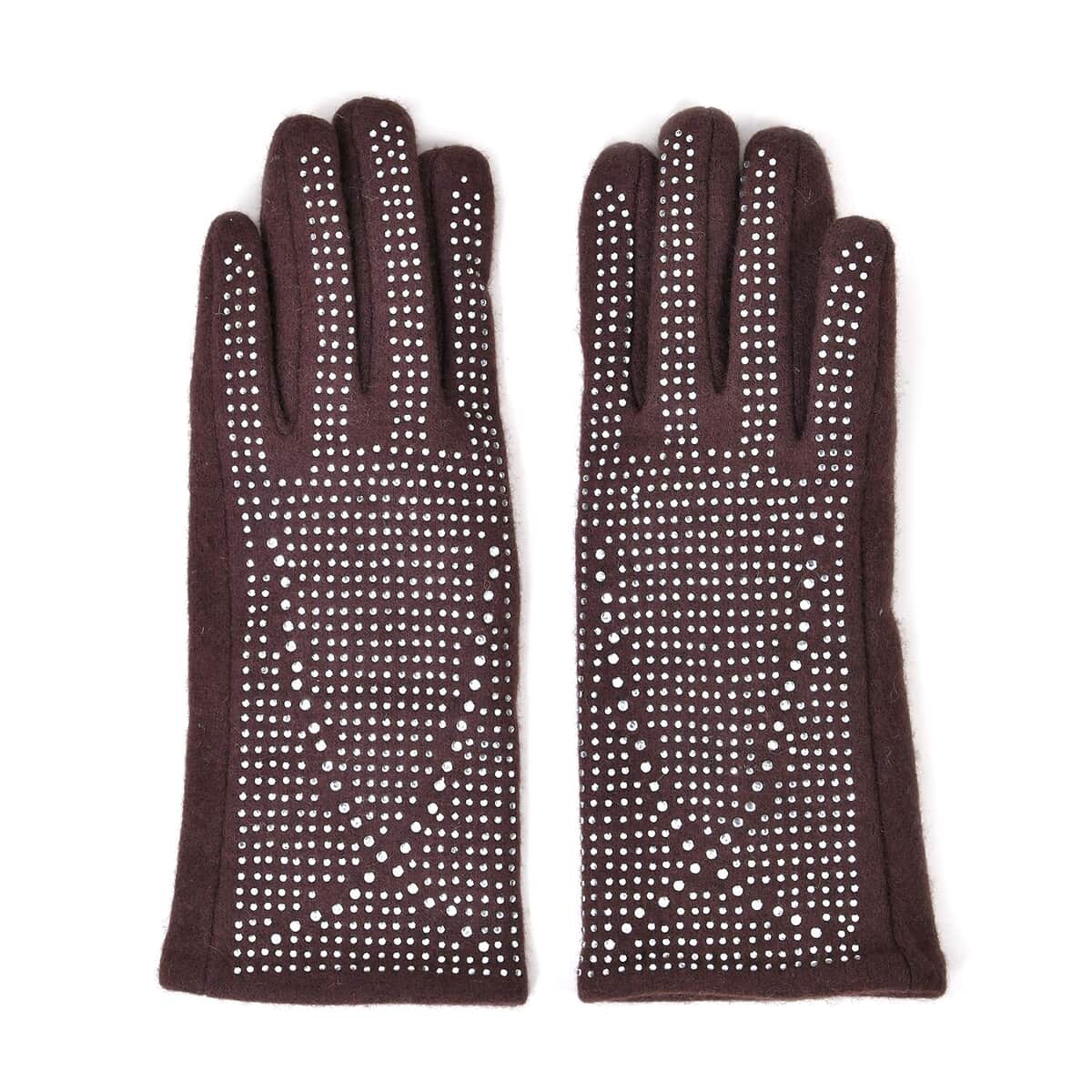 Dark Brown 70% Wool and 30% Polyester Gloves with Touch Screen Function image number 0