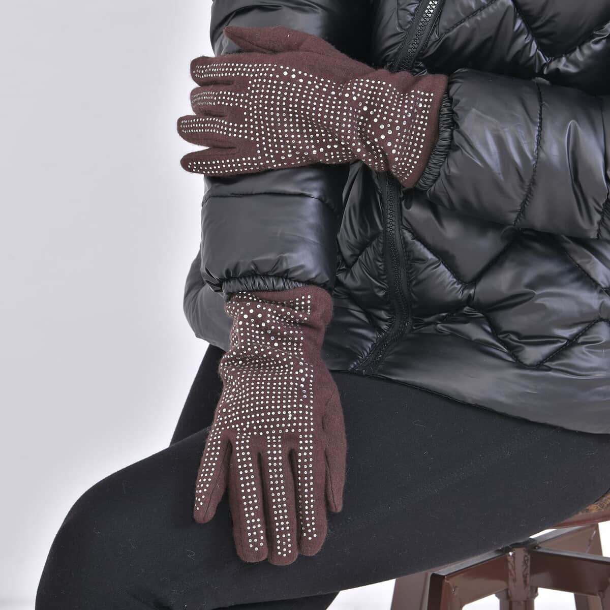 Dark Brown 70% Wool and 30% Polyester Gloves with Touch Screen Function image number 2