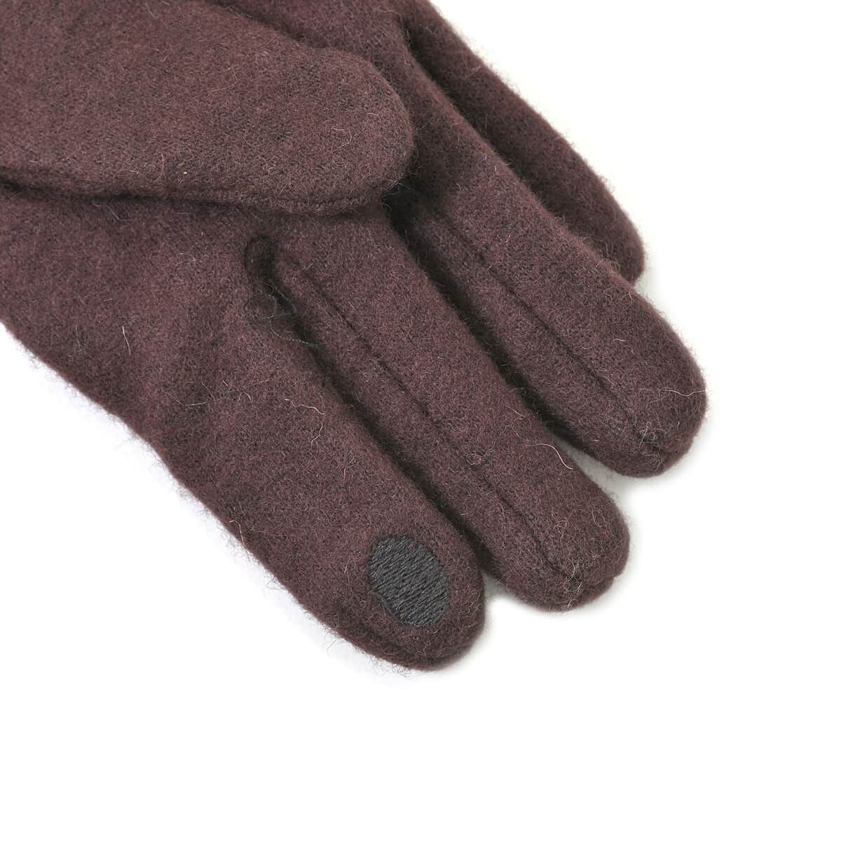 Dark Brown 70% Wool and 30% Polyester Gloves with Touch Screen Function image number 4