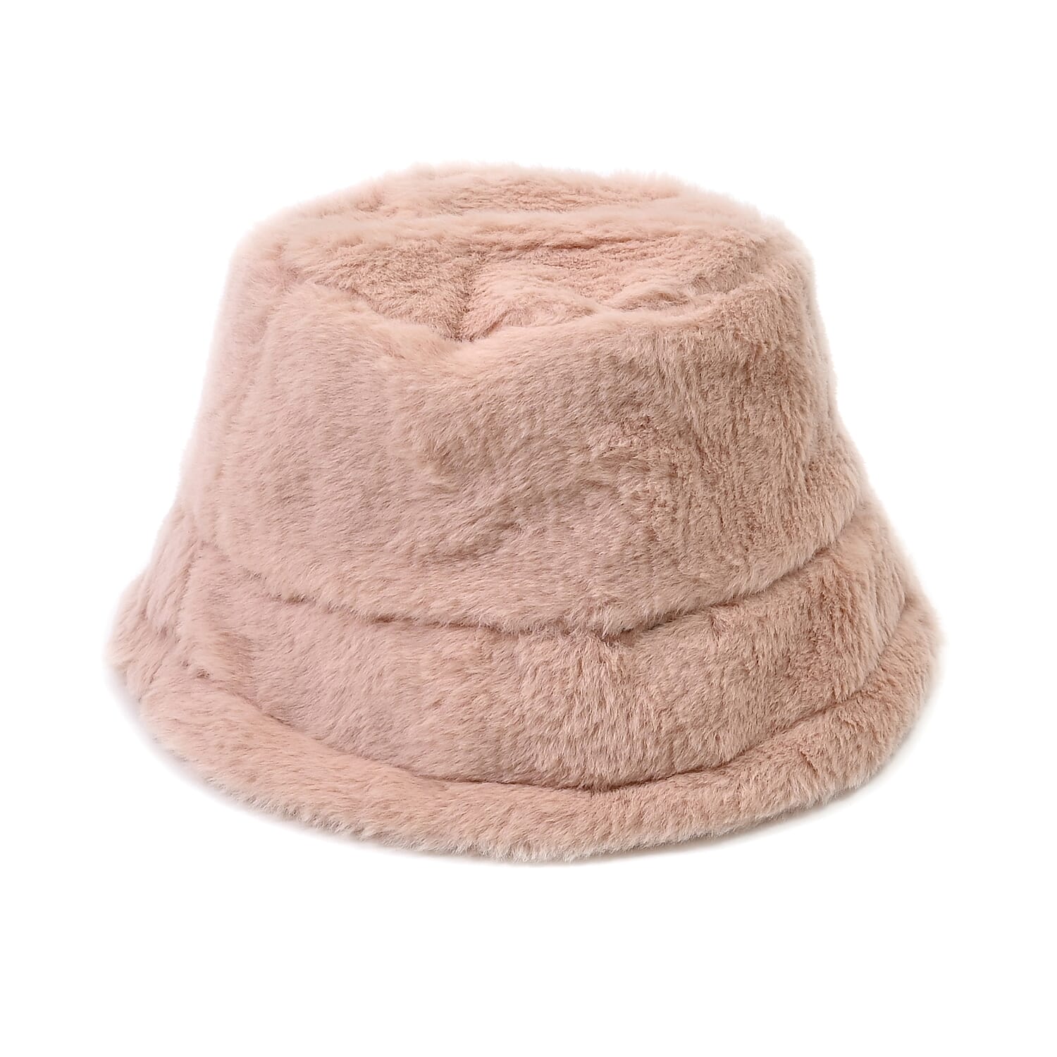 Set of 2 Beige and Chevron Solid Faux Fur Bucket Hats
