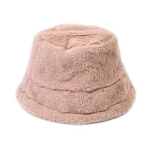 Set of 2 Beige and Chevron Solid Faux Fur Bucket Hats