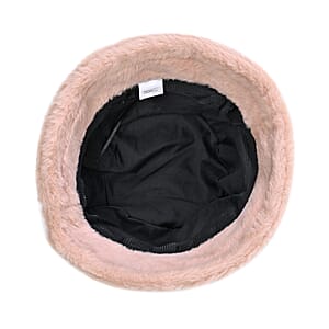 Set of 2 Beige and Chevron Solid Faux Fur Bucket Hats