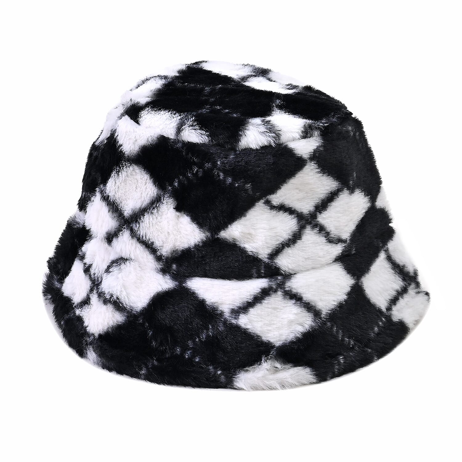 Set of 2 Beige and Chevron Solid Faux Fur Bucket Hats
