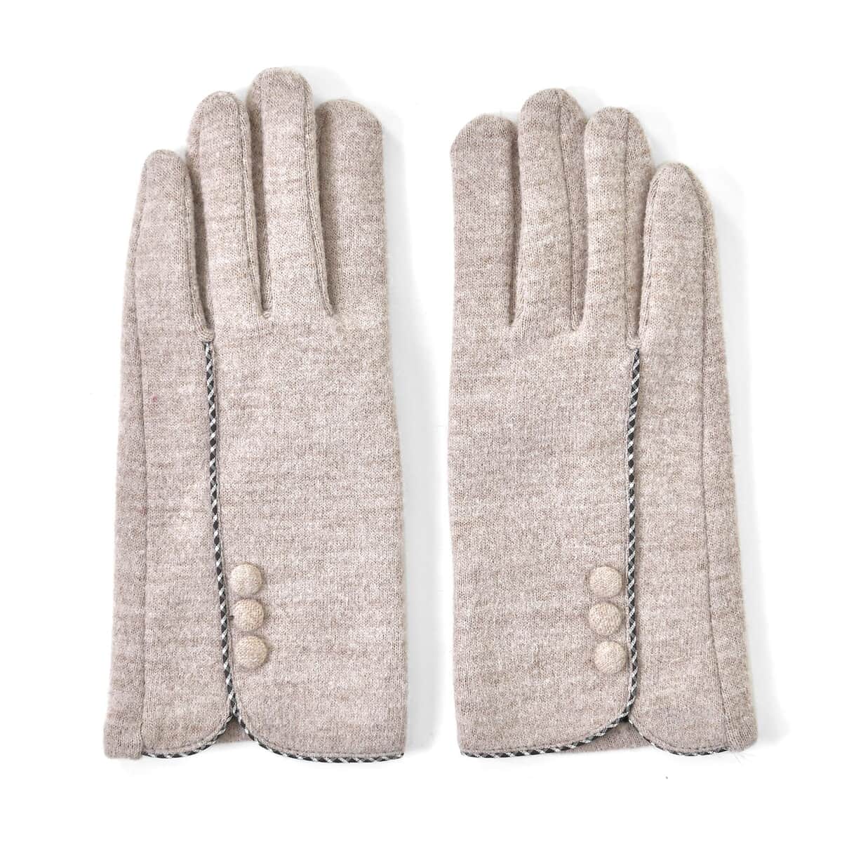 Beige Cashmere Blend Gloves with Button Detail and Touch Screen Function – One Size Fits Most image number 0