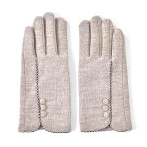 Beige Cashmere Blend Gloves with Button Detail and Touch Screen Function – One Size Fits Most