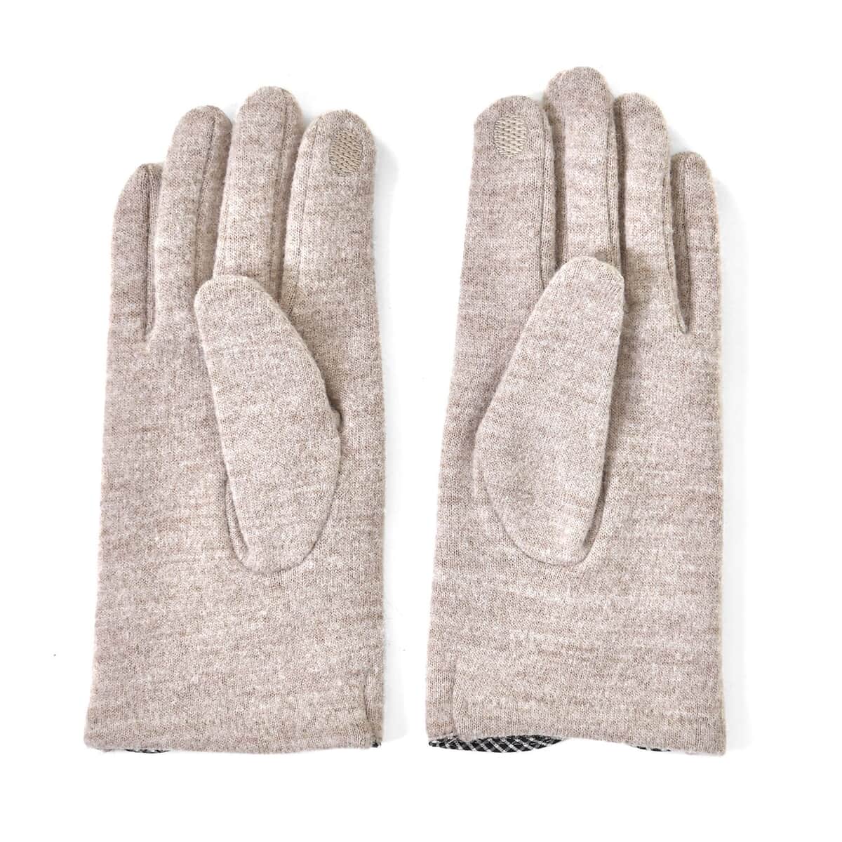 Beige Cashmere Blend Gloves with Button Detail and Touch Screen Function – One Size Fits Most image number 3