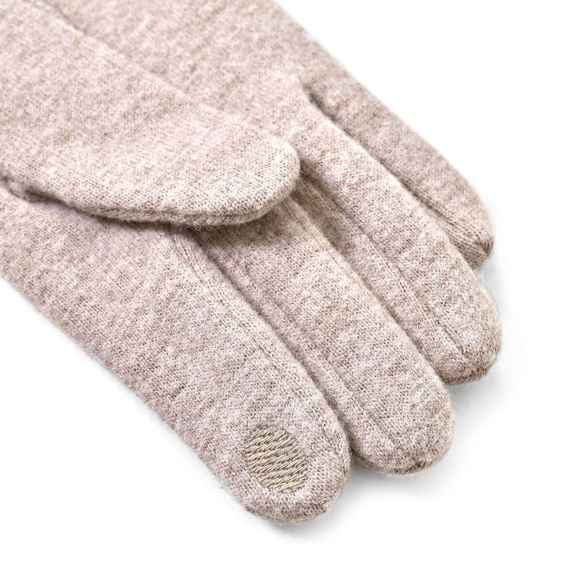 Beige Cashmere Blend Gloves with Button Detail and Touch Screen Function – One Size Fits Most image number 4