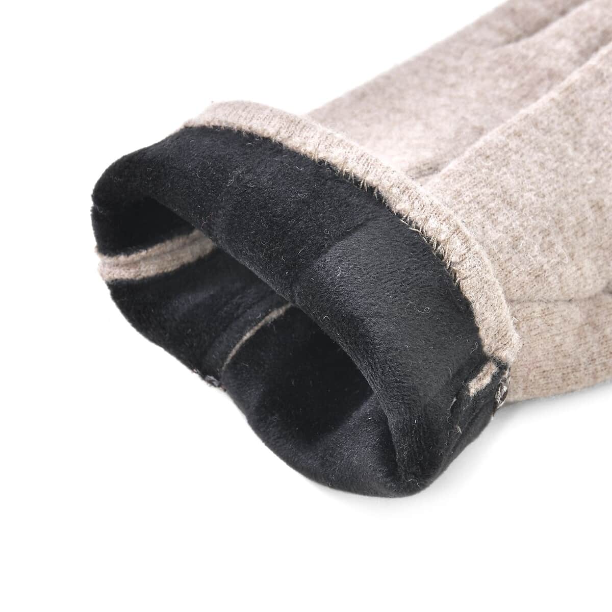 Beige Cashmere Blend Gloves with Button Detail and Touch Screen Function – One Size Fits Most image number 5