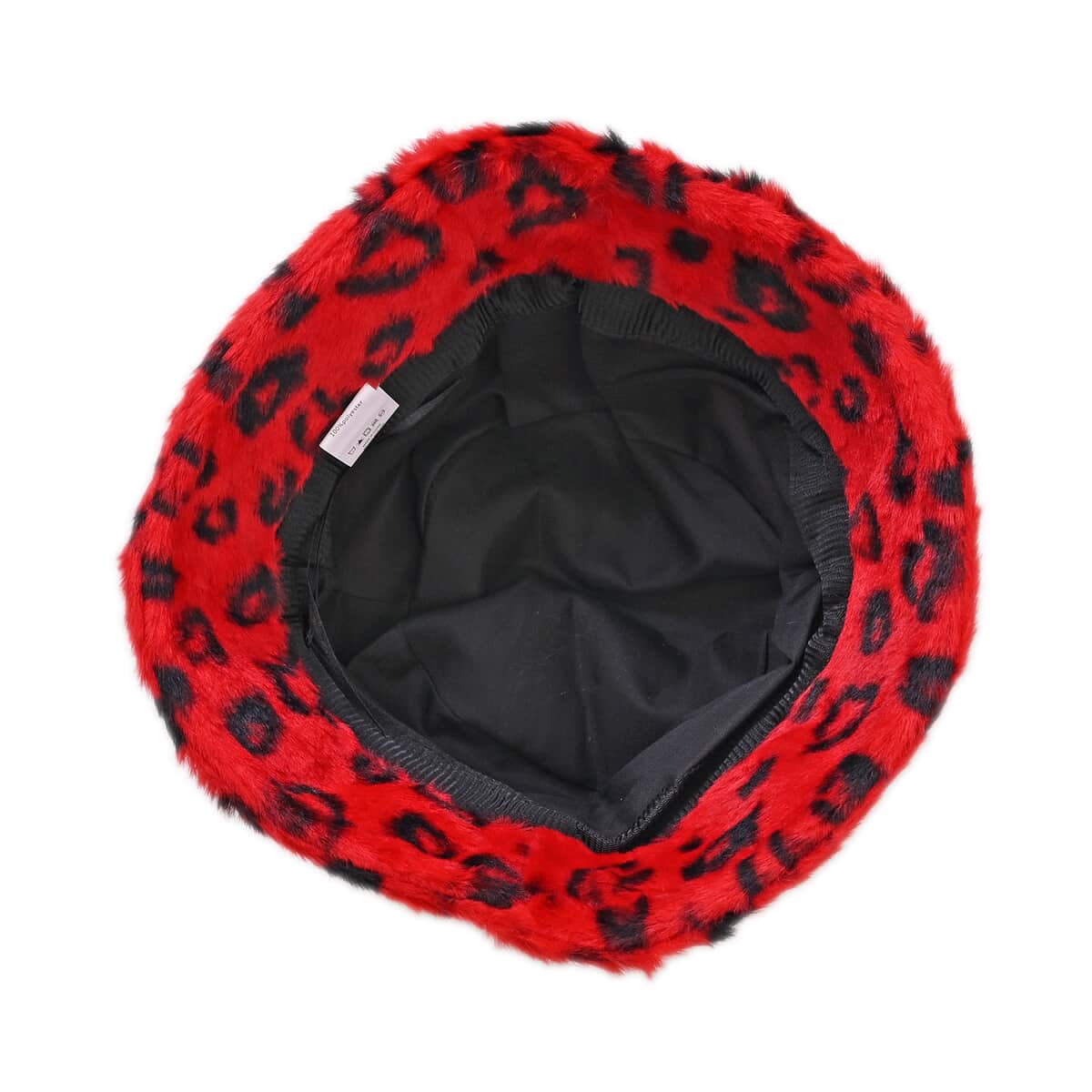 Set of 2 Red Cheetah Pattern and Black Solid Faux Fur Bucket Hats image number 2