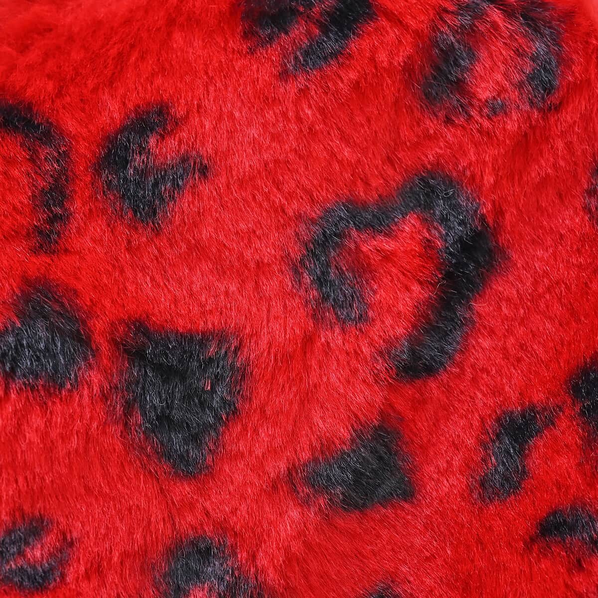 Set of 2 Red Cheetah Pattern and Black Solid Faux Fur Bucket Hats image number 3