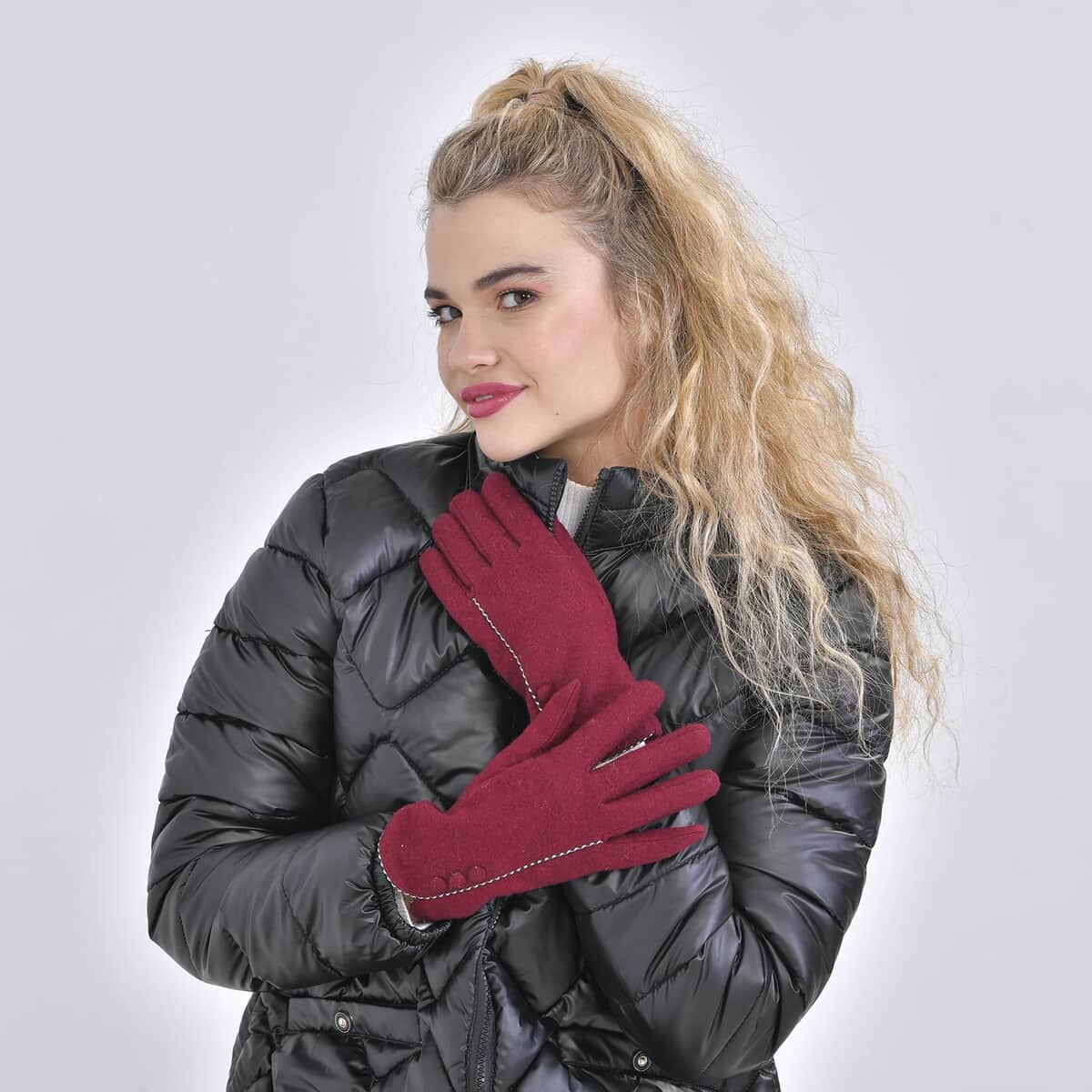 Dark Red 70% Wool and 30% Polyster Gloves with Touch Screen Function image number 1