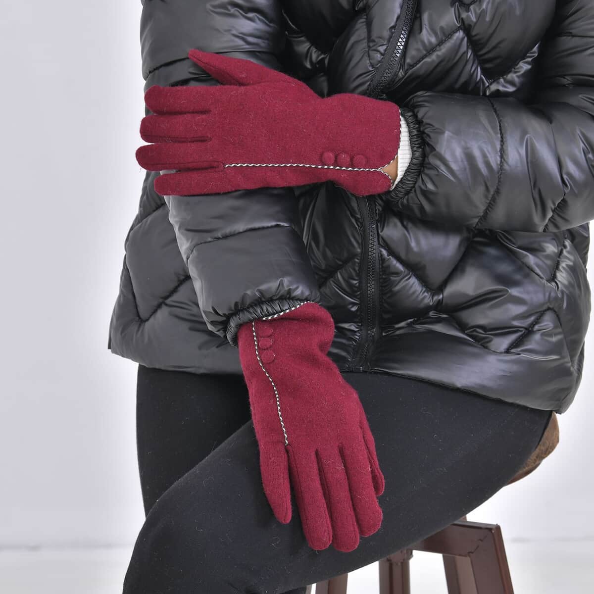 Dark Red 70% Wool and 30% Polyster Gloves with Touch Screen Function image number 2