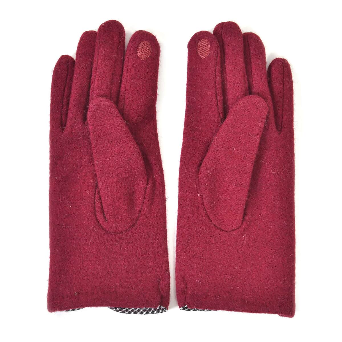 Dark Red 70% Wool and 30% Polyster Gloves with Touch Screen Function image number 3