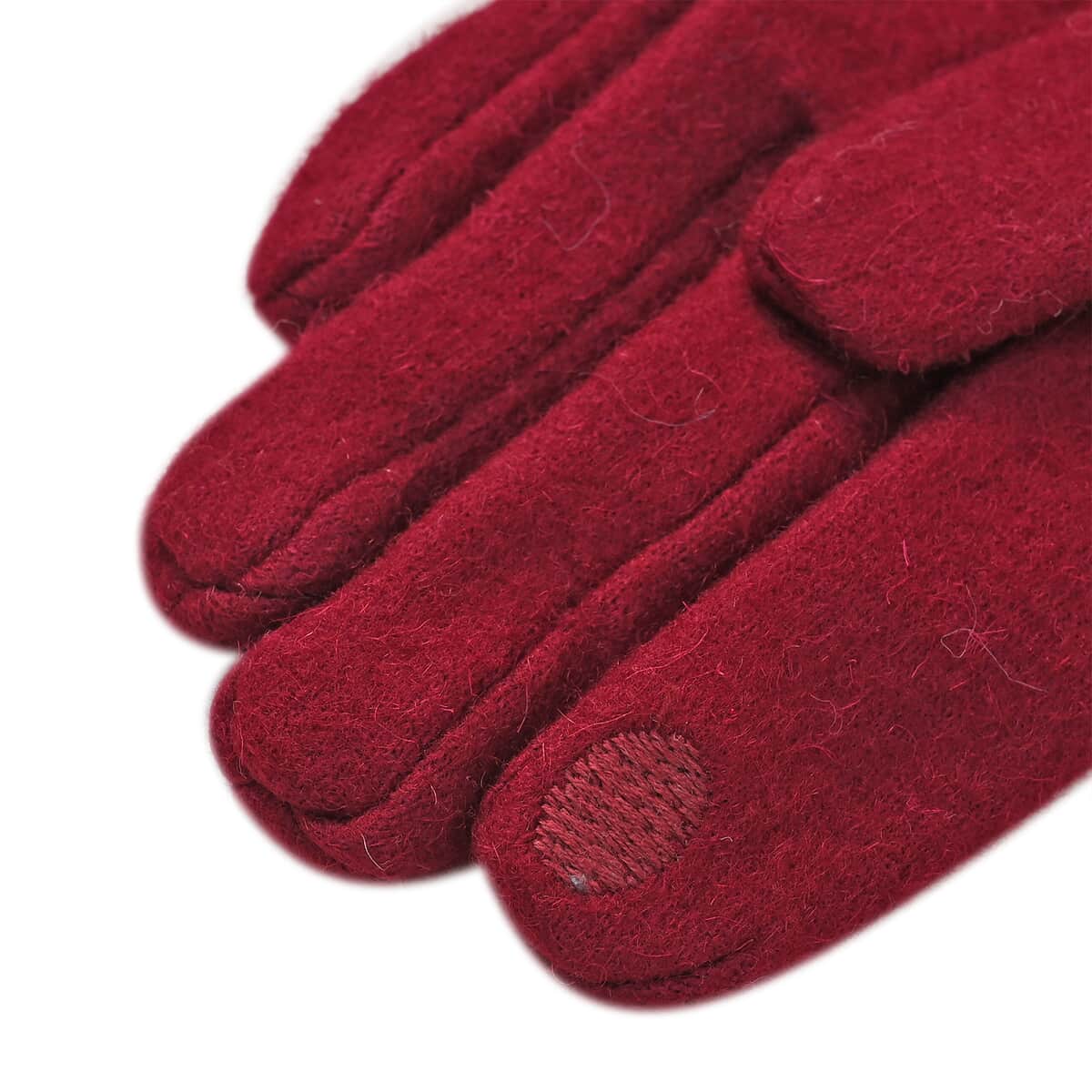 Wine 70% Cashmere Wool and 30% Polyester Faux Fur Gloves with Touch Screen Function image number 4