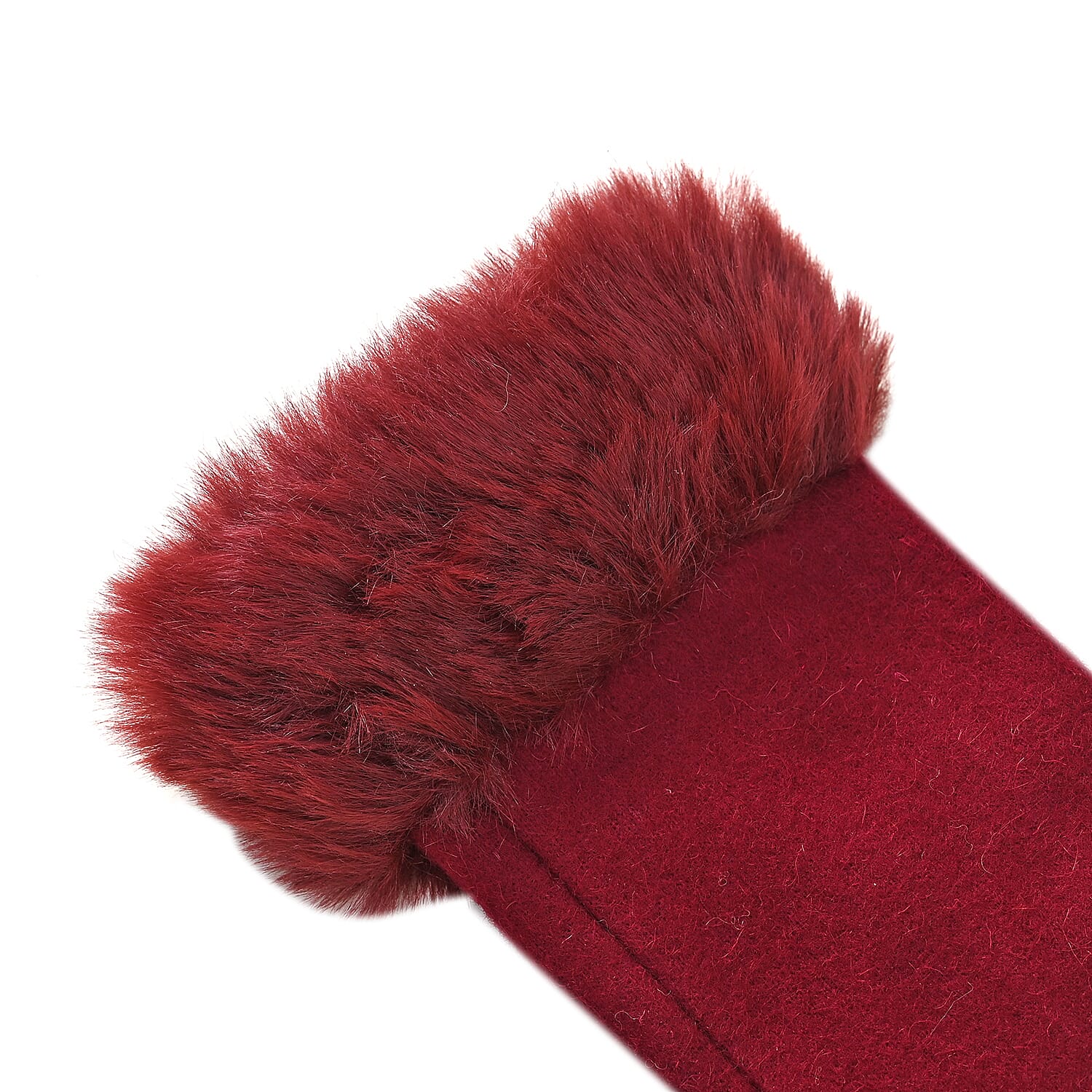 Wine Cashmere Blend Gloves with Fur Cuffs and Touch Screen Function – One Size Fits Most
