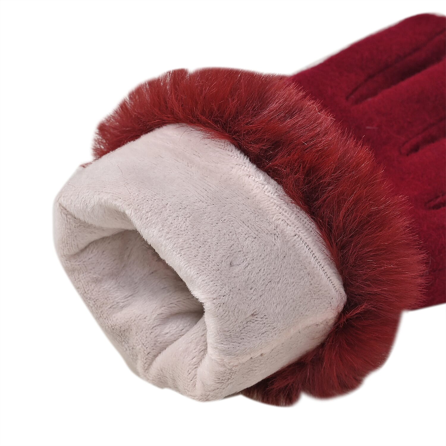 Wine Cashmere Blend Gloves with Fur Cuffs and Touch Screen Function – One Size Fits Most