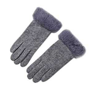 Gray Cashmere Blend Gloves with Fur Cuffs and Touch Screen Function – One Size Fits Most