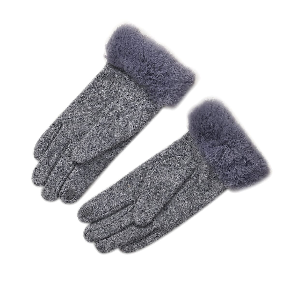 Gray Cashmere Blend Gloves with Fur Cuffs and Touch Screen Function – One Size Fits Most image number 3