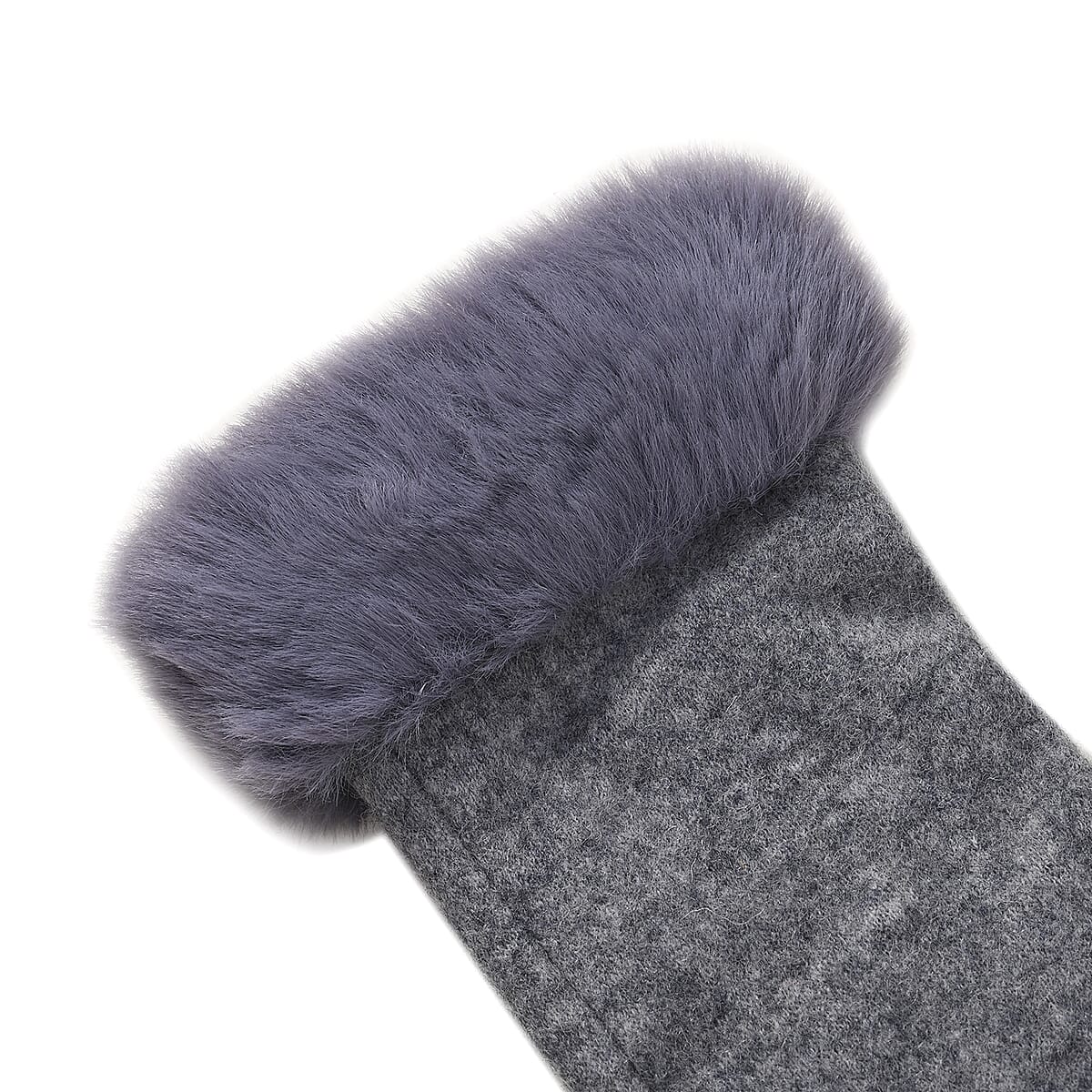 Gray Cashmere Blend Gloves with Fur Cuffs and Touch Screen Function – One Size Fits Most image number 5