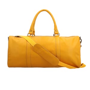 Dark Yellow 100% Genuine Leather Luggage Duffle Bag with 57.5 Inch Adjustable and Detachable Shoulder Strap, Drop Handles, Zipper Closure