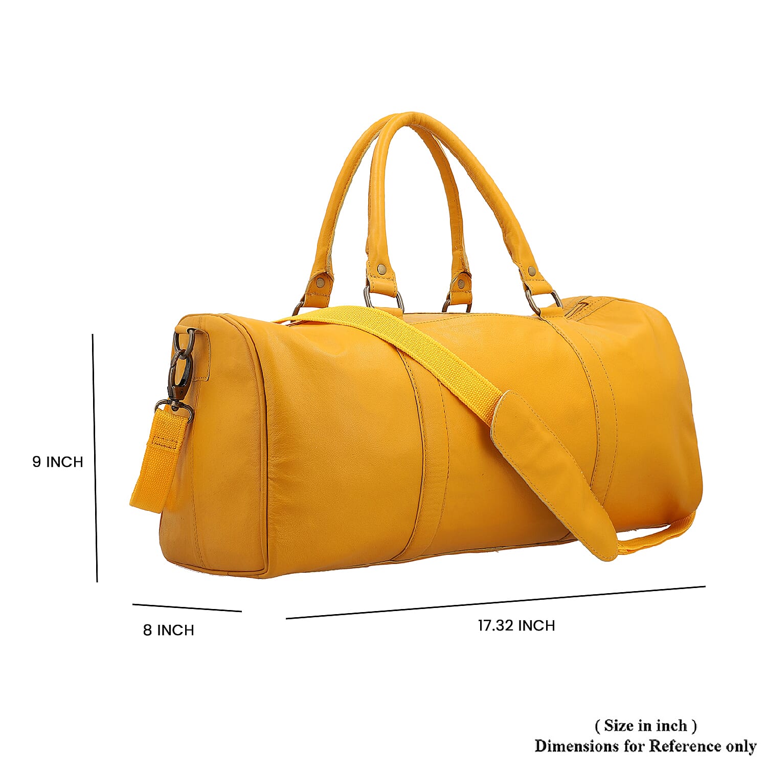 Dark Yellow 100% Genuine Leather Luggage Duffle Bag with 57.5 Inch Adjustable and Detachable Shoulder Strap, Drop Handles, Zipper Closure