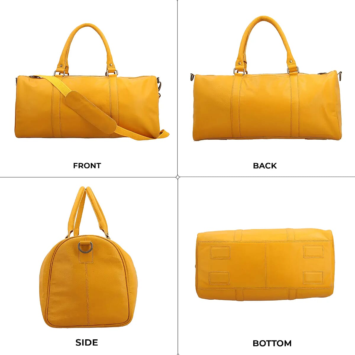 Dark Yellow 100% Genuine Leather Luggage Duffle Bag with 57.5 Inch Adjustable and Detachable Shoulder Strap, Drop Handles, Zipper Closure image number 7