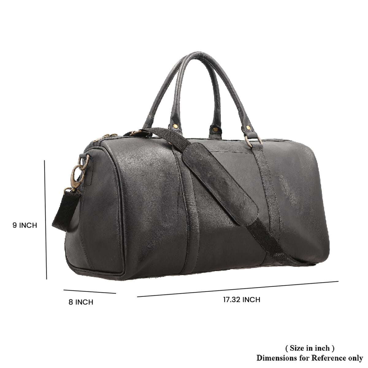 Black 100% Genuine Leather Luggage Duffle Bag with 57.5 Inch Adjustable and Detachable Shoulder Strap, Drop Handles, Zipper Closure image number 4