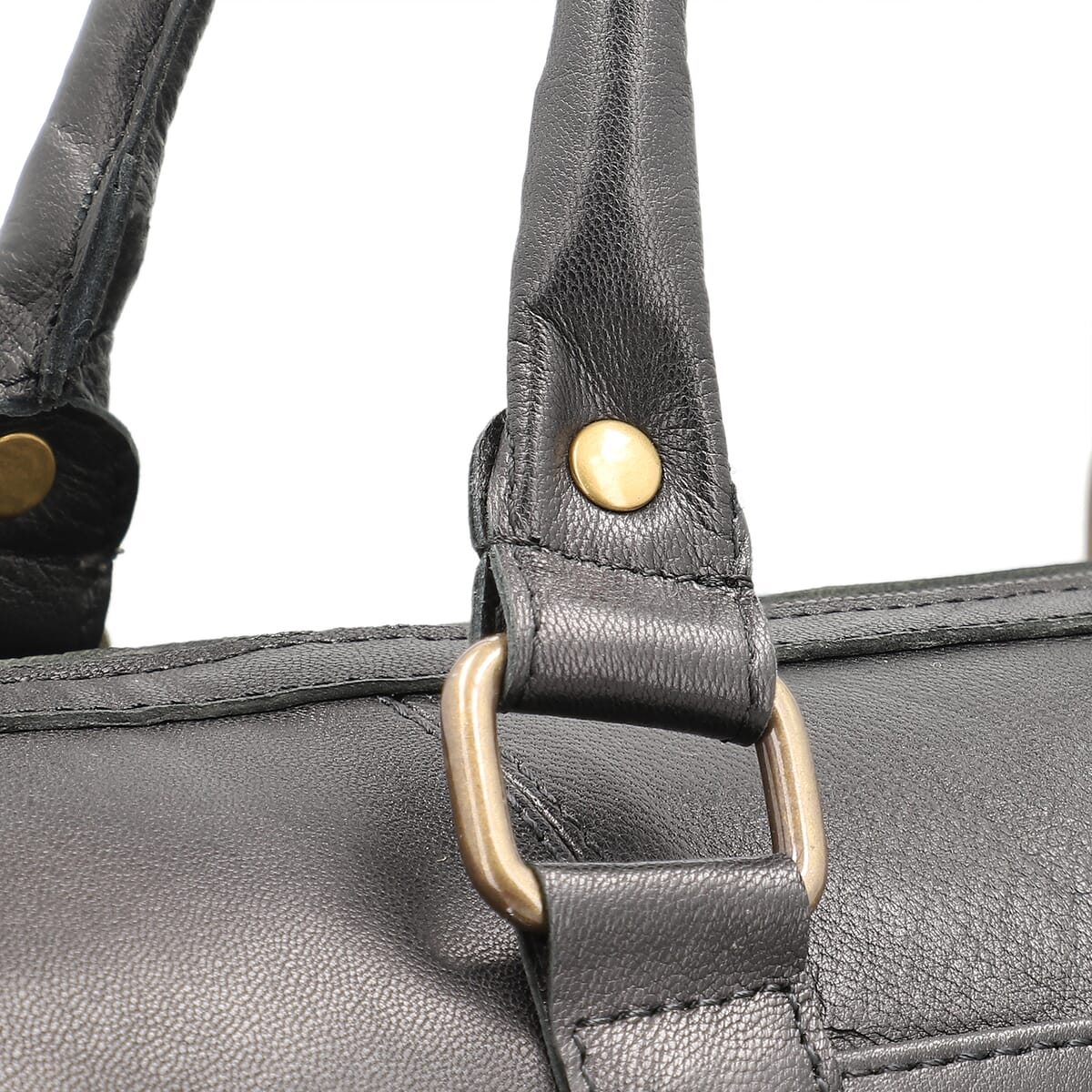 Black 100% Genuine Leather Luggage Duffle Bag with 57.5 Inch Adjustable and Detachable Shoulder Strap, Drop Handles, Zipper Closure image number 5