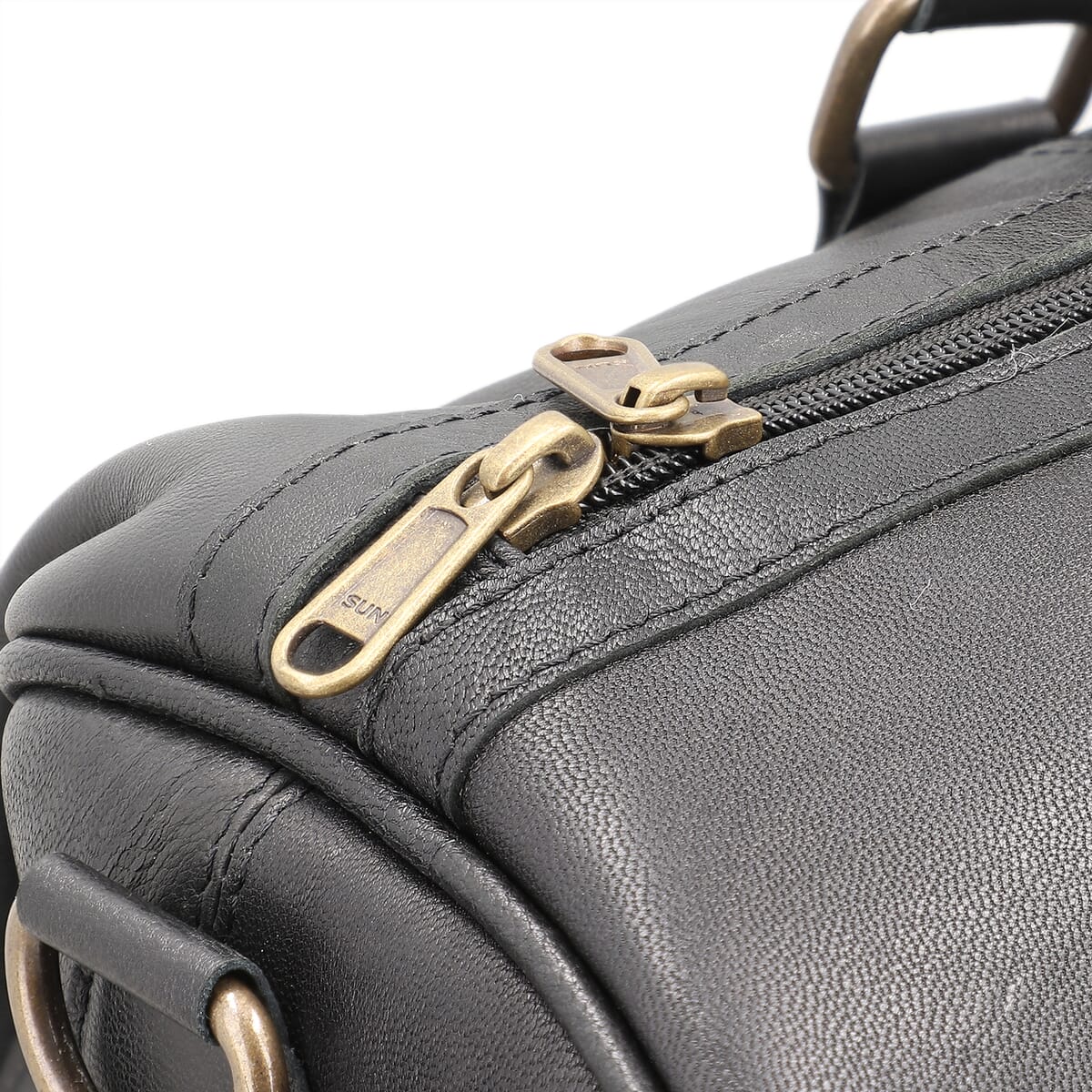 Black 100% Genuine Leather Luggage Duffle Bag with 57.5 Inch Adjustable and Detachable Shoulder Strap, Drop Handles, Zipper Closure image number 6