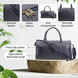Set of 2 Navy Genuine Leather Croco Embossed Luggage Duffle with Crossbody Bag