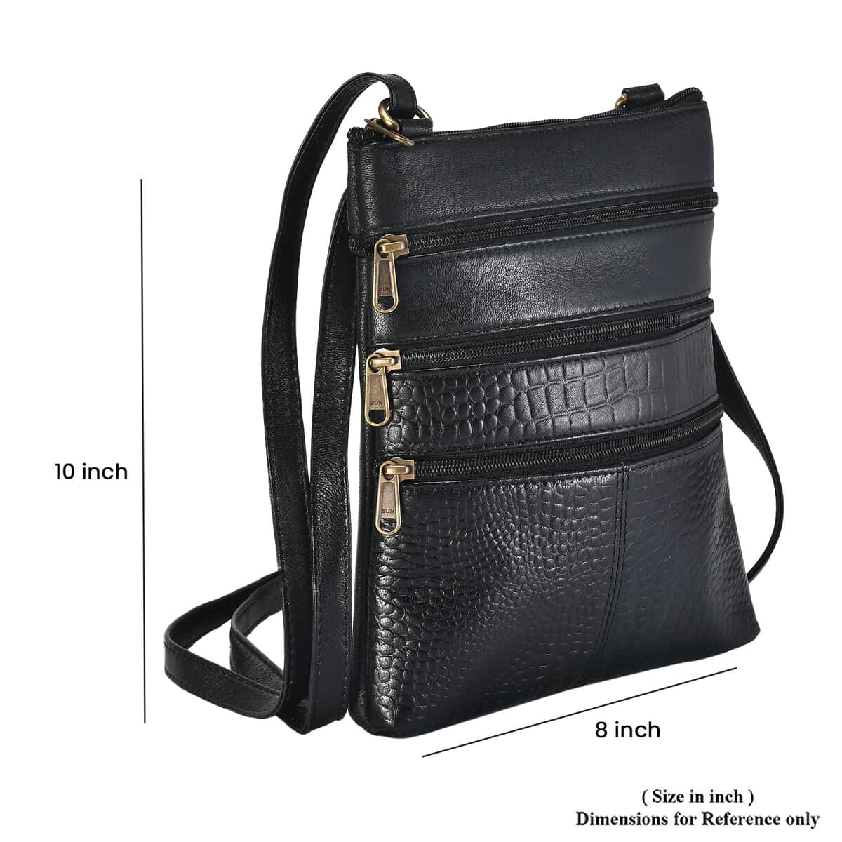 Set of 2 Black Genuine Leather Croco Embossed Luggage Duffle with Crossbody Bag image number 8
