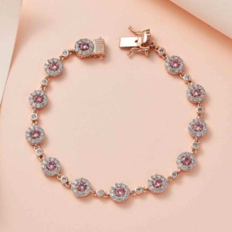 Purple Spinel and White Zircon 6.90 ctw Bracelet in Sterling Silver (7.5 In) (12.27 g)