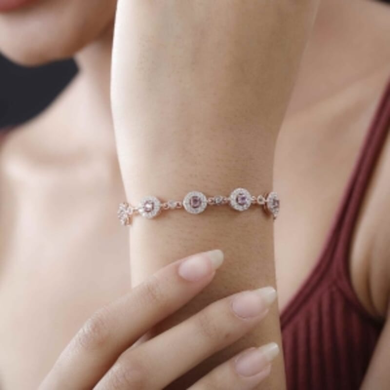 Purple Spinel and White Zircon 6.90 ctw Bracelet in Sterling Silver (7.5 In) (12.27 g)