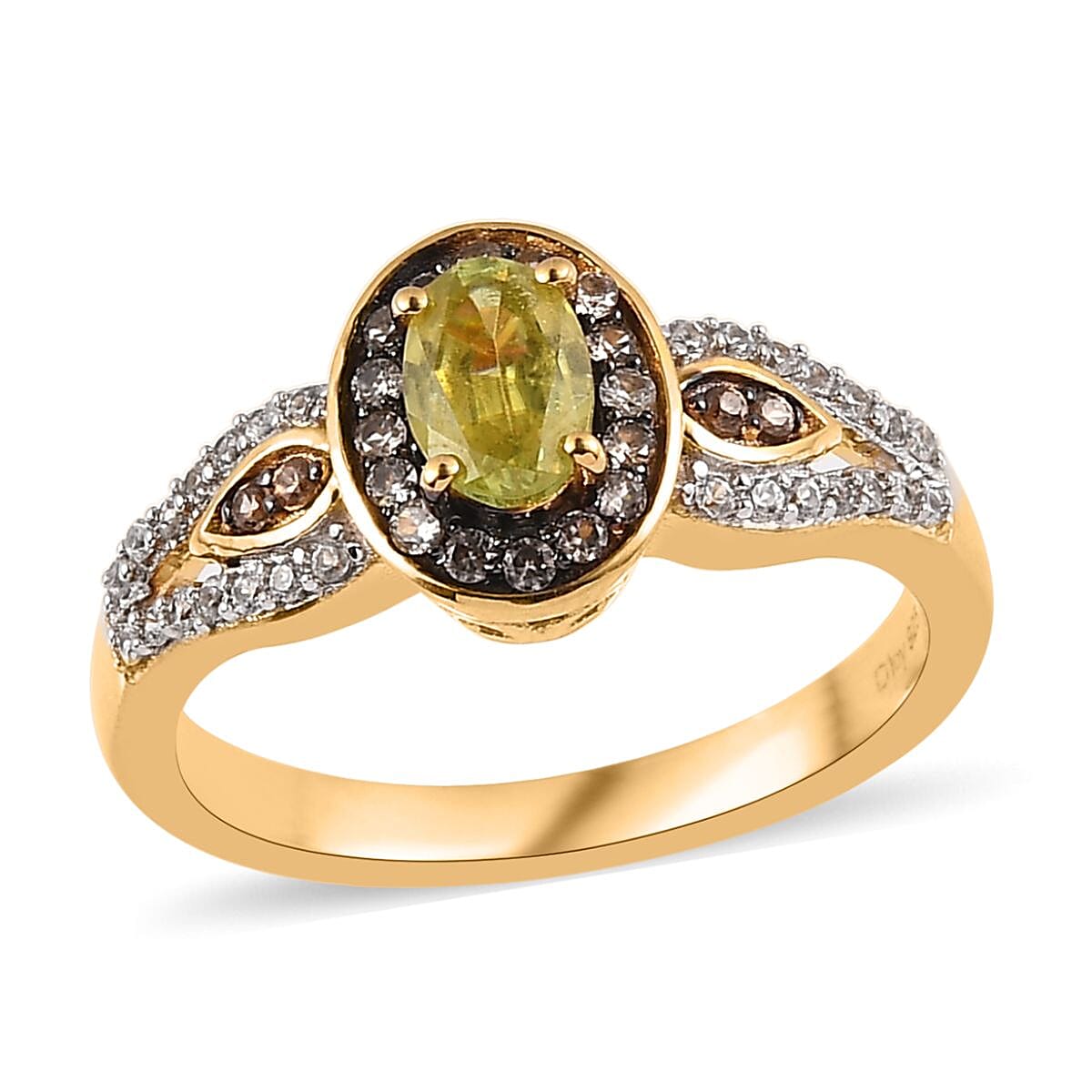 Premium Sava Sphene, Champagne and White Zircon Ring in Vermeil Yellow Gold Over Sterling Silver (Size 10.0) 1.00 ctw