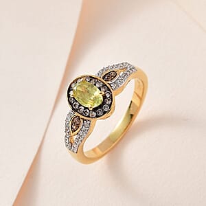 Premium Sava Sphene, Champagne and White Zircon Ring in Vermeil Yellow Gold Over Sterling Silver (Size 10.0) 1.00 ctw