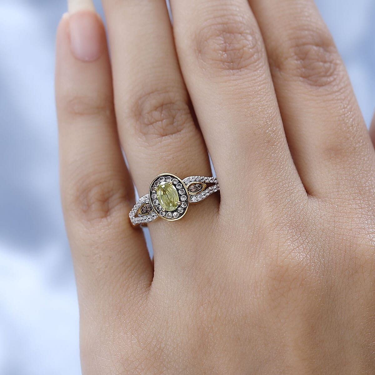 Premium Sava Sphene, Champagne and White Zircon Ring in Vermeil Yellow Gold Over Sterling Silver (Size 10.0) 1.00 ctw image number 2