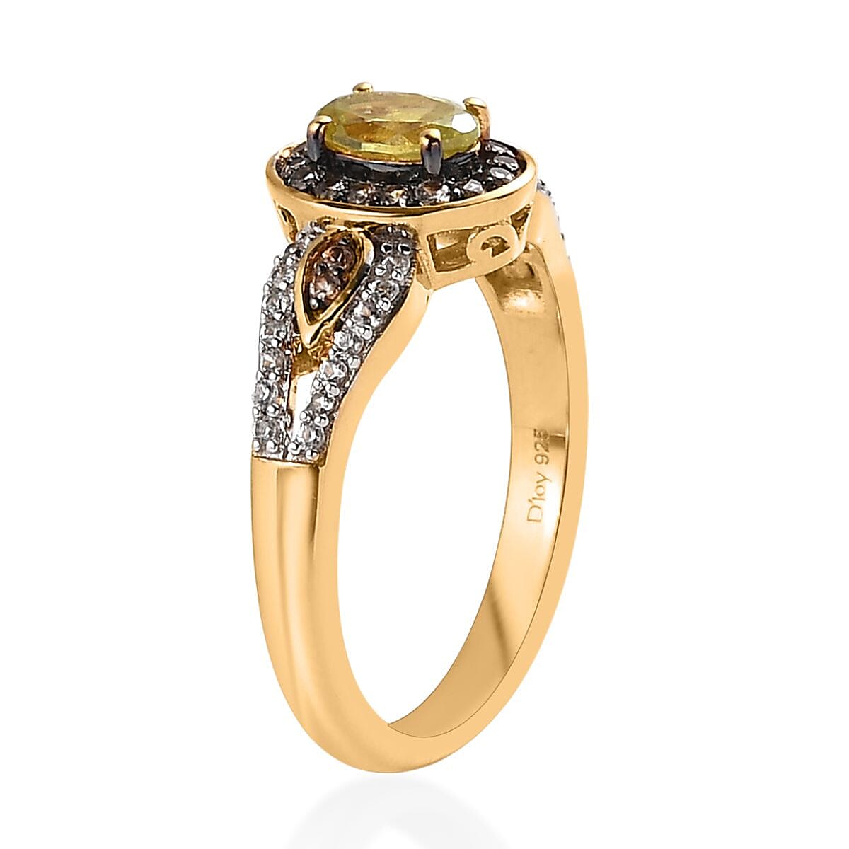 Premium Sava Sphene, Champagne and White Zircon Ring in Vermeil Yellow Gold Over Sterling Silver (Size 10.0) 1.00 ctw