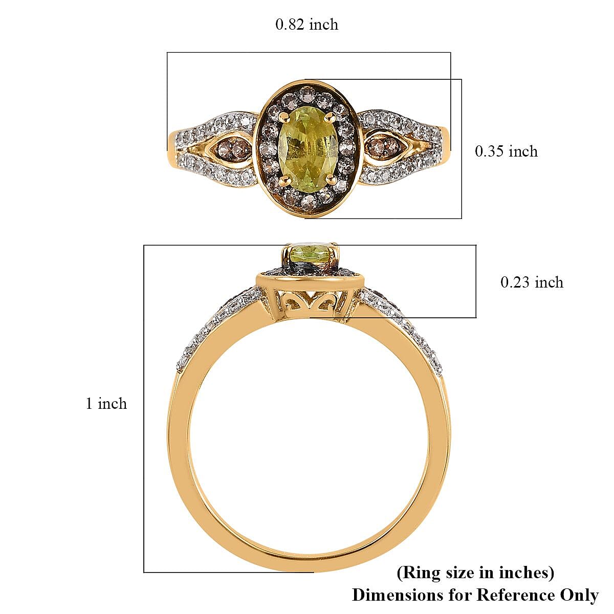 Premium Sava Sphene, Champagne and White Zircon Ring in Vermeil Yellow Gold Over Sterling Silver (Size 10.0) 1.00 ctw