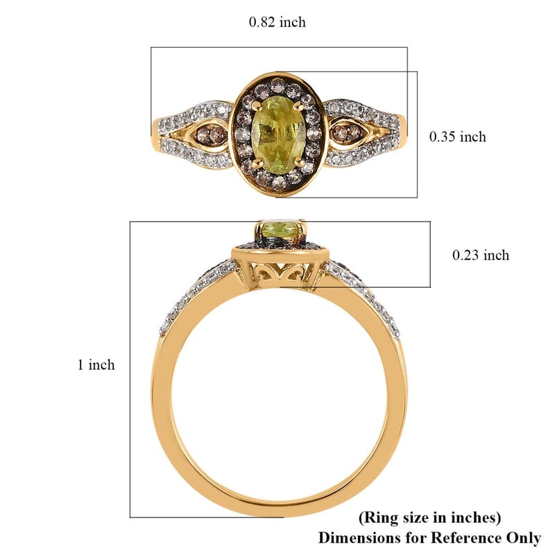 Premium Sava Sphene, Champagne and White Zircon Ring in Vermeil Yellow Gold Over Sterling Silver (Size 10.0) 1.00 ctw