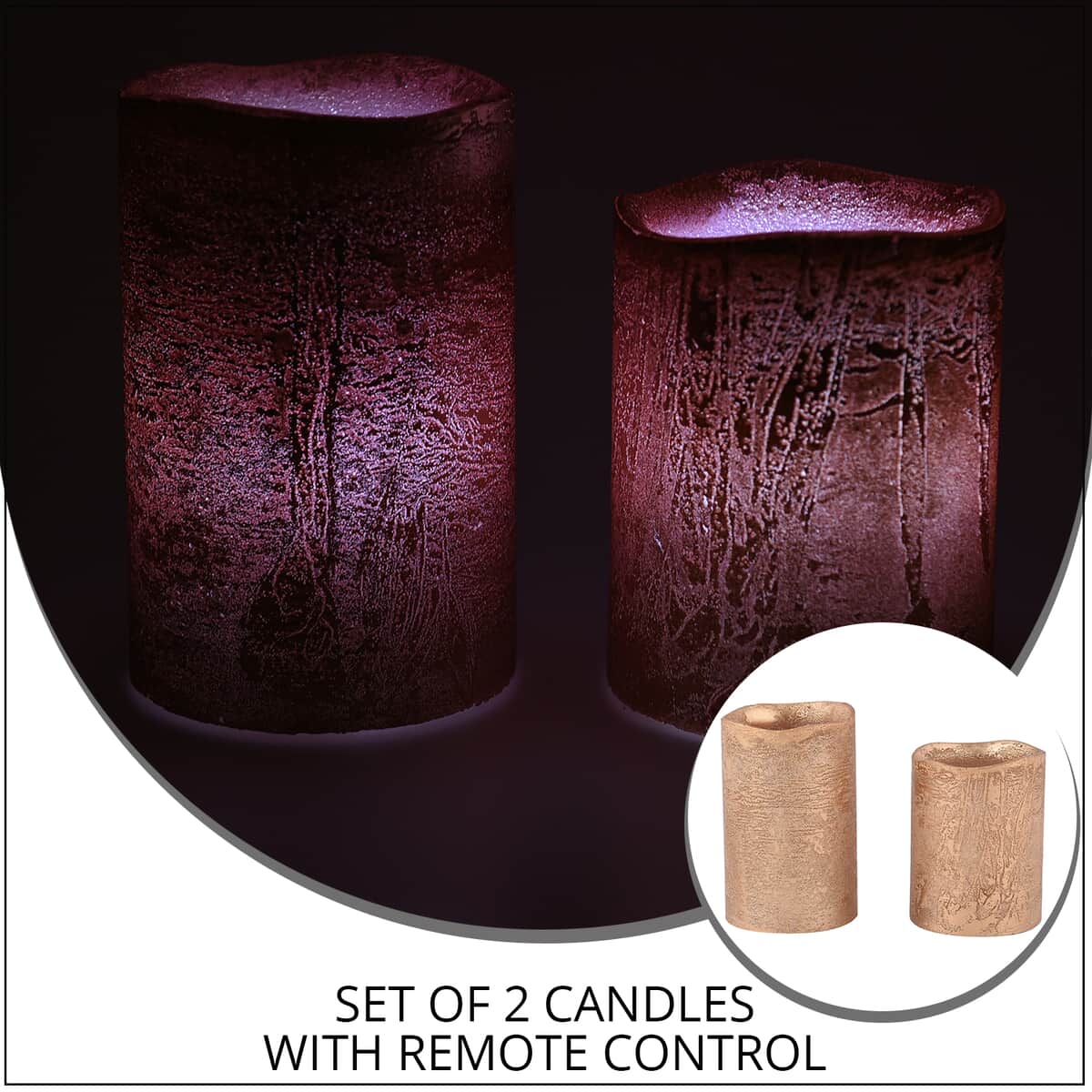 Set of 2 Gold Candle with Remote Controller with 12 Light Colors (2.95x3.94) (2.95x4.92) image number 1