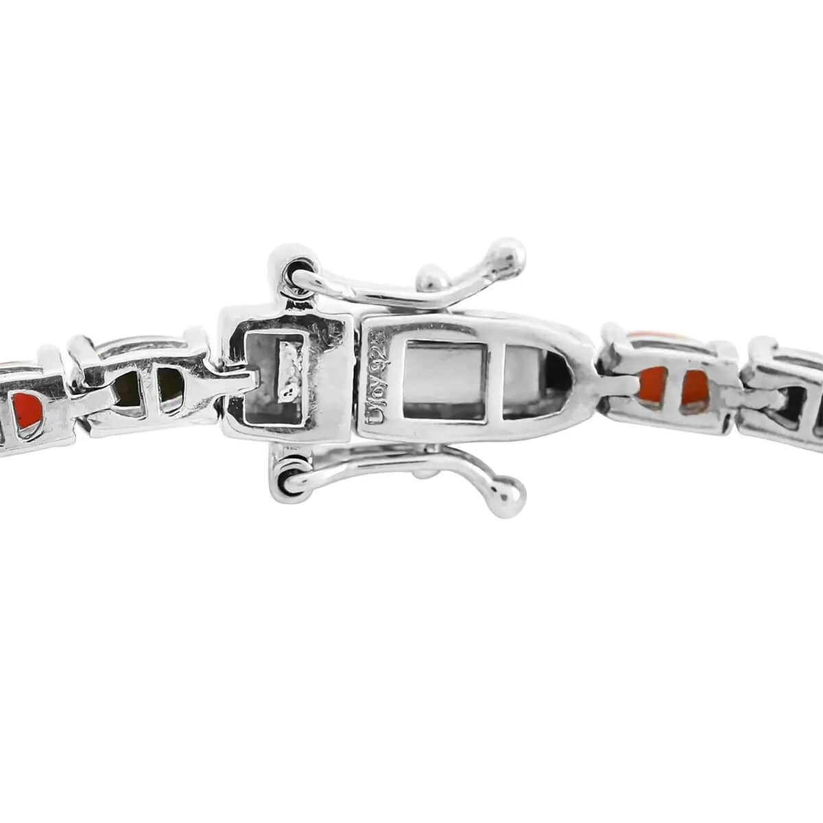 Boulder Opal Triplet and Mediterranean Coral 7.25 ctw Tennis Bracelet in Rhodium Over Sterling Silver (7.25 In) image number 7