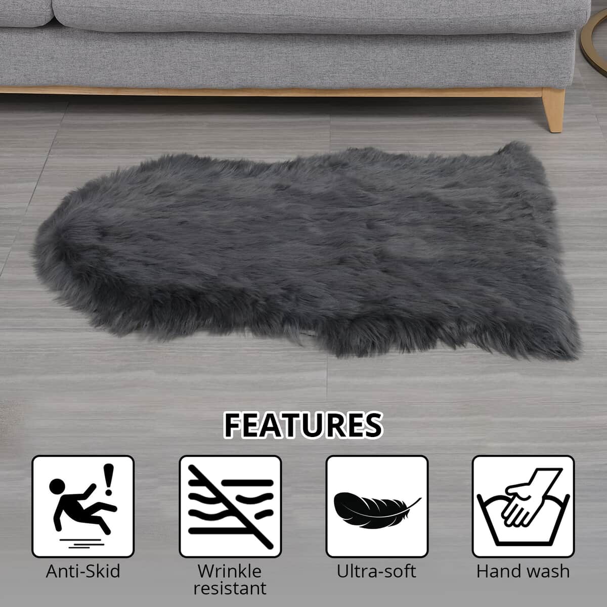 Homesmart Gray Faux Fur Carpet , Stair Carpet , Faux Fur Rug , Carpets for Living Room , Bedroom Carpet image number 2
