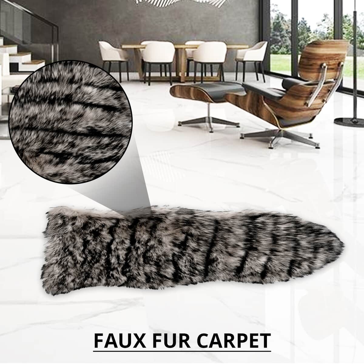 Homesmart Light Gray and Black Faux Fur Carpet | Stair Carpet | Faux Fur Rug | Carpets for Living Room | Bedroom Carpet image number 1