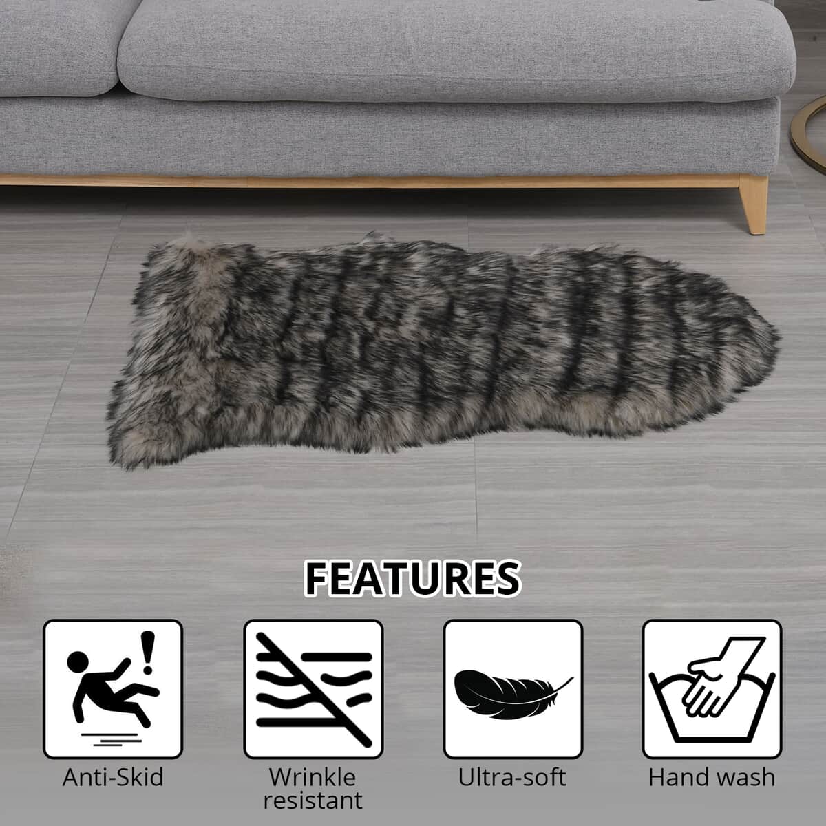 Homesmart Light Gray and Black Faux Fur Carpet | Stair Carpet | Faux Fur Rug | Carpets for Living Room | Bedroom Carpet image number 2