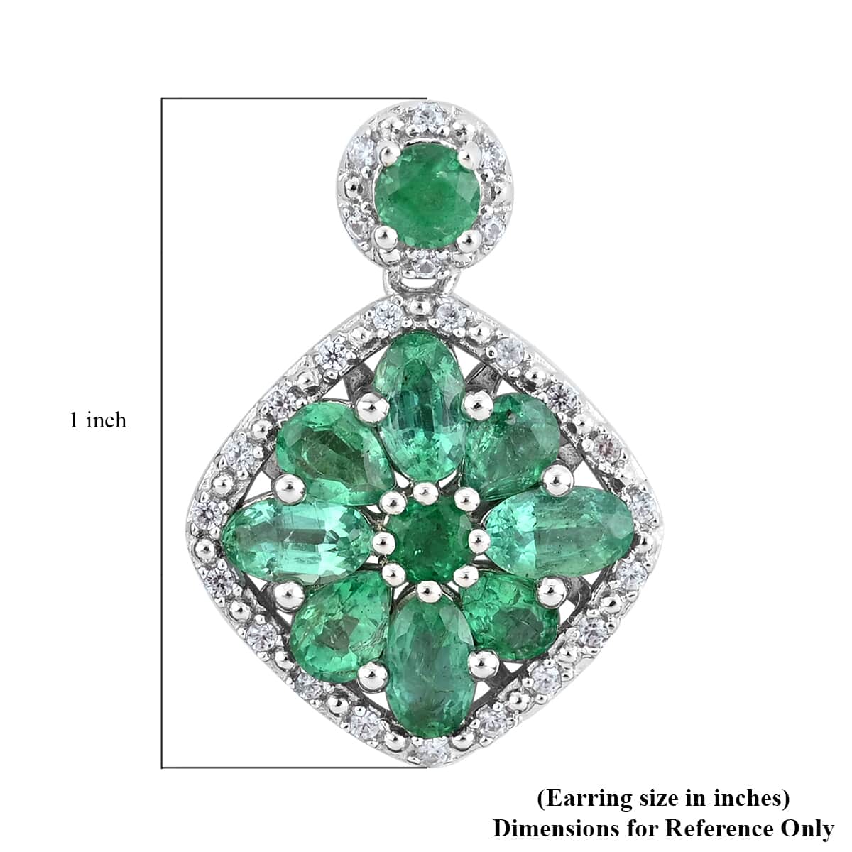 AAA Kagem Emerald and White Zircon Dangle Earrings in Rhodium Over Sterling Silver 3.75 ctw image number 3