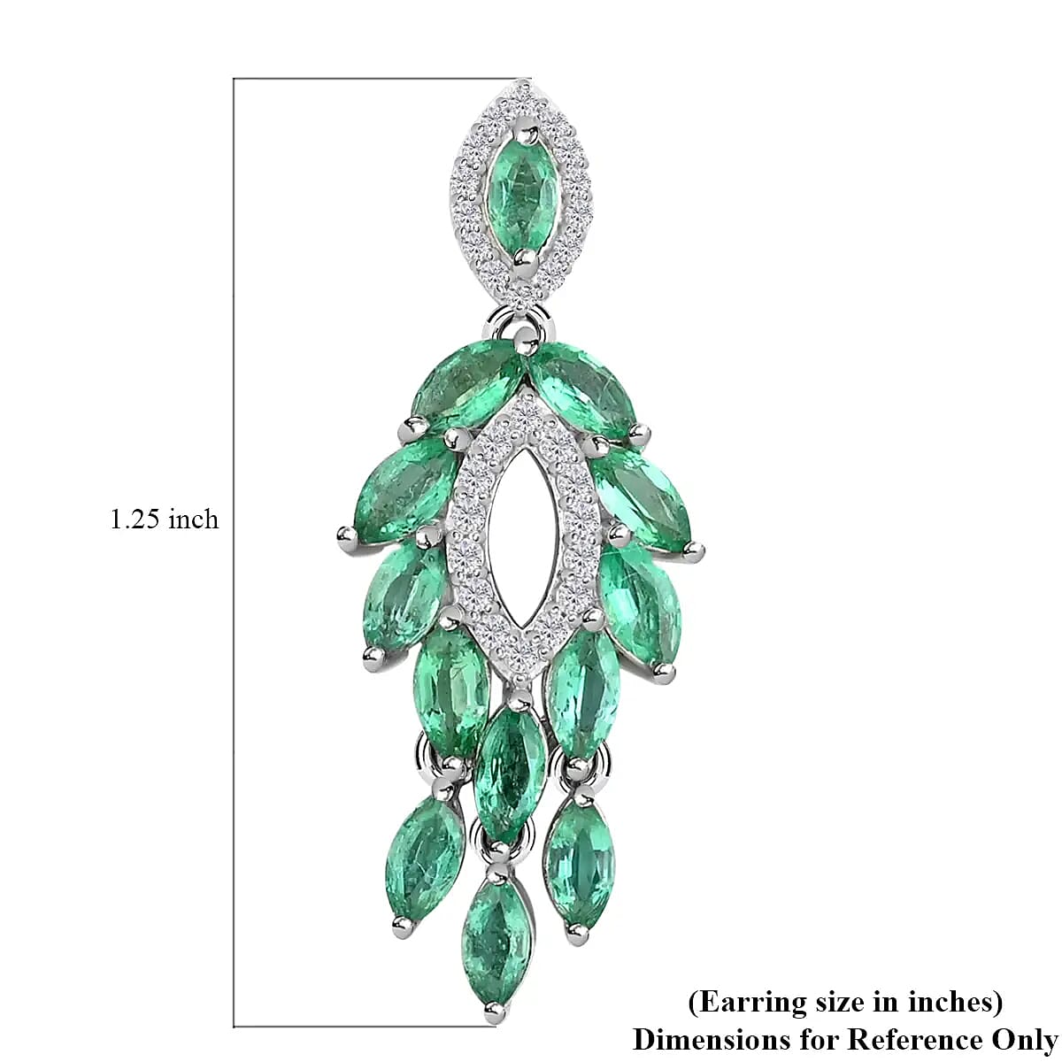 AAA Kagem Zambian Emerald Dangle Earrings, White Zircon Accent Earrings, Emerald Earrings, Rhodium Plated Sterling Silver Earrings,  Green Earrings For Her, Birthday Gift 3.75 ctw